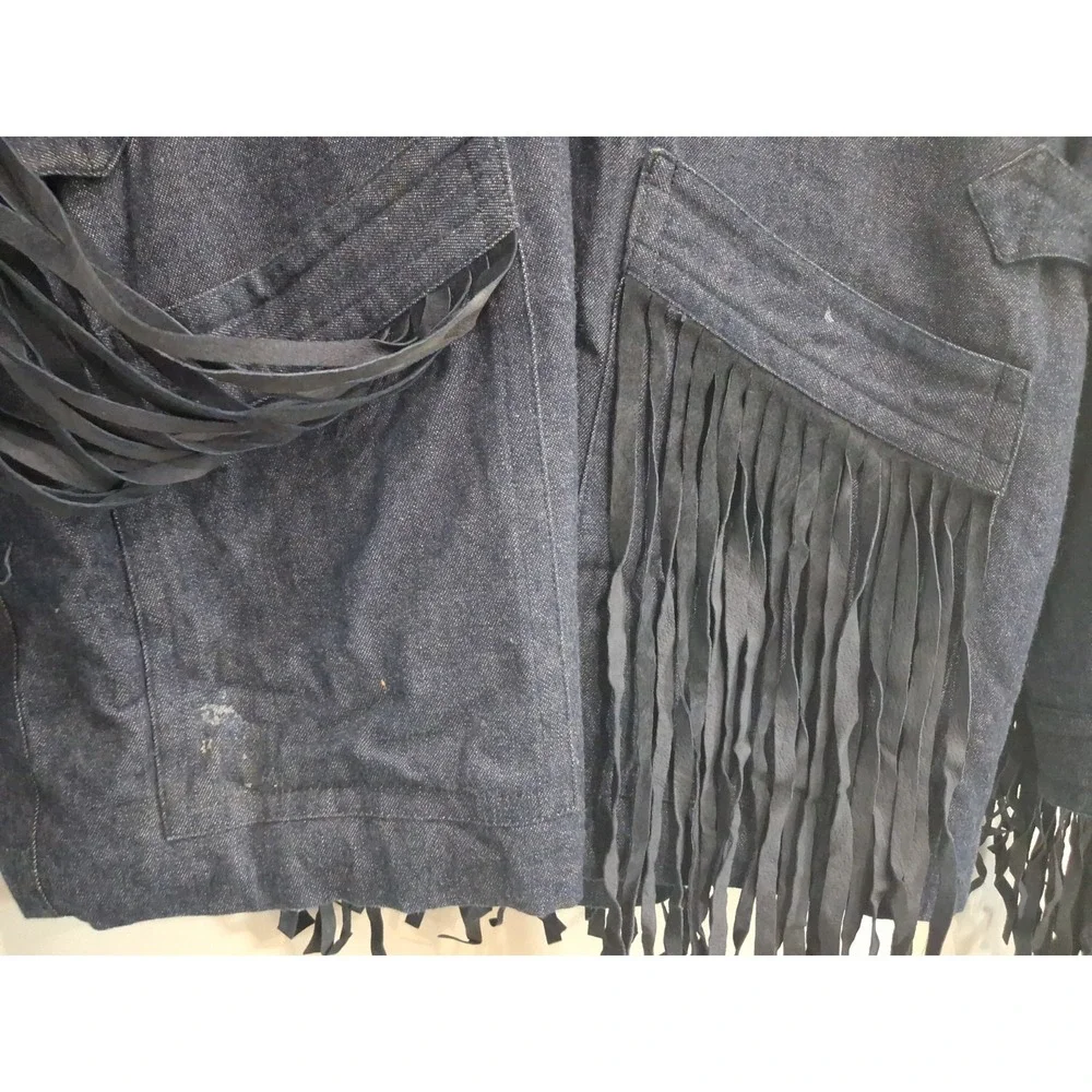 Archival 1980s Kansai Yamamoto Denim Suit Leather Fringe Hannya Mask Japan